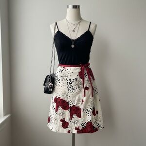 Lapis Red and White Floral A-Line Skirt